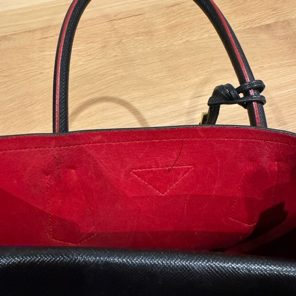 PRADA Saffiano Cuir Small Leather Prada Bag, Black/Red, used condition - Picture 14 of 16